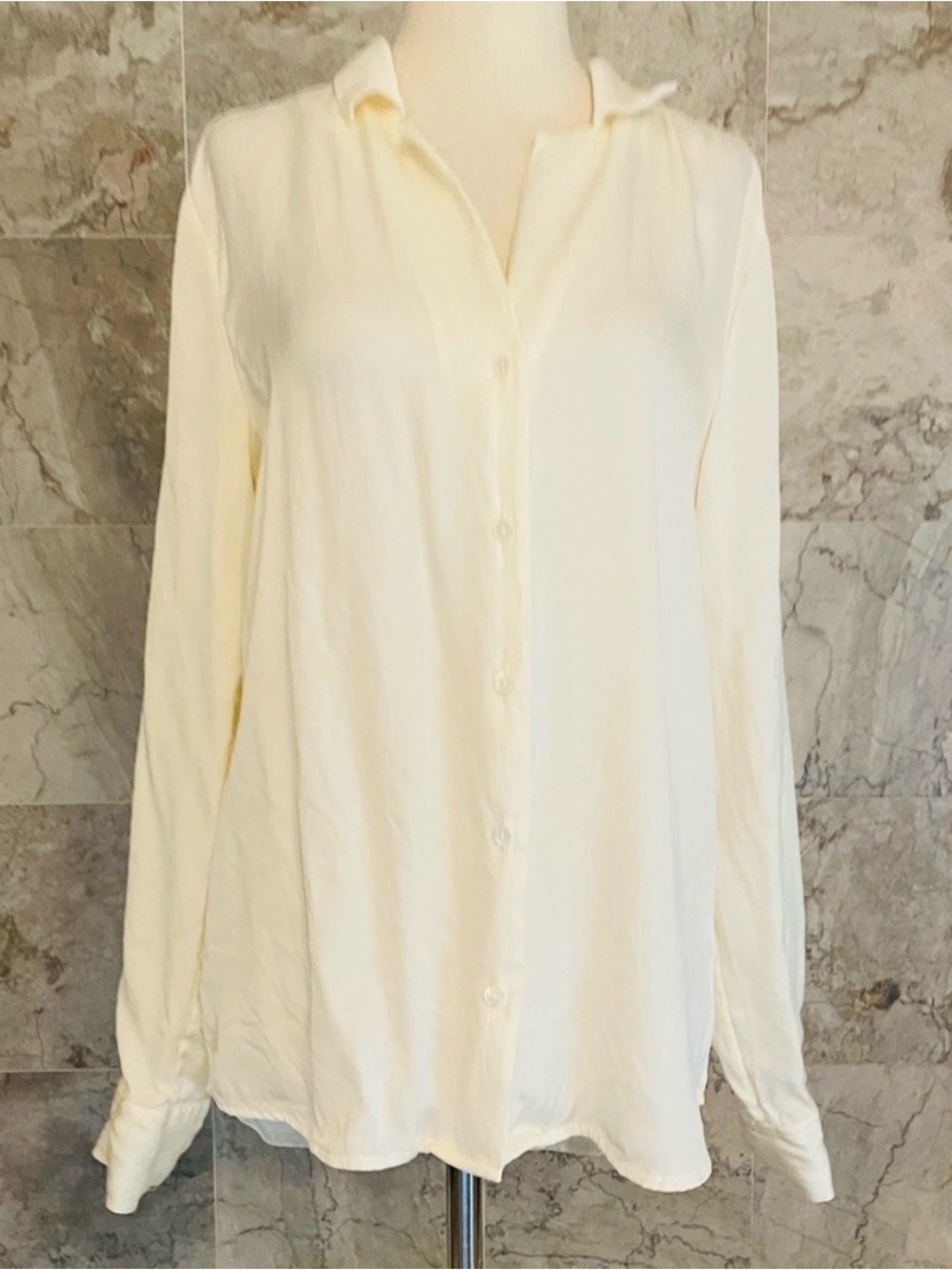 Quince Women's Washable Stretch Silk Button Down - Long-Sleeve White Cream